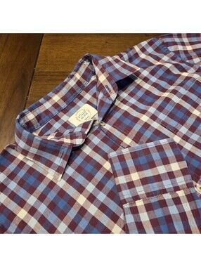 STAMP Milano Borromeo Men L 100% Cotton Plaid Long Sleeve Button Down Shirt